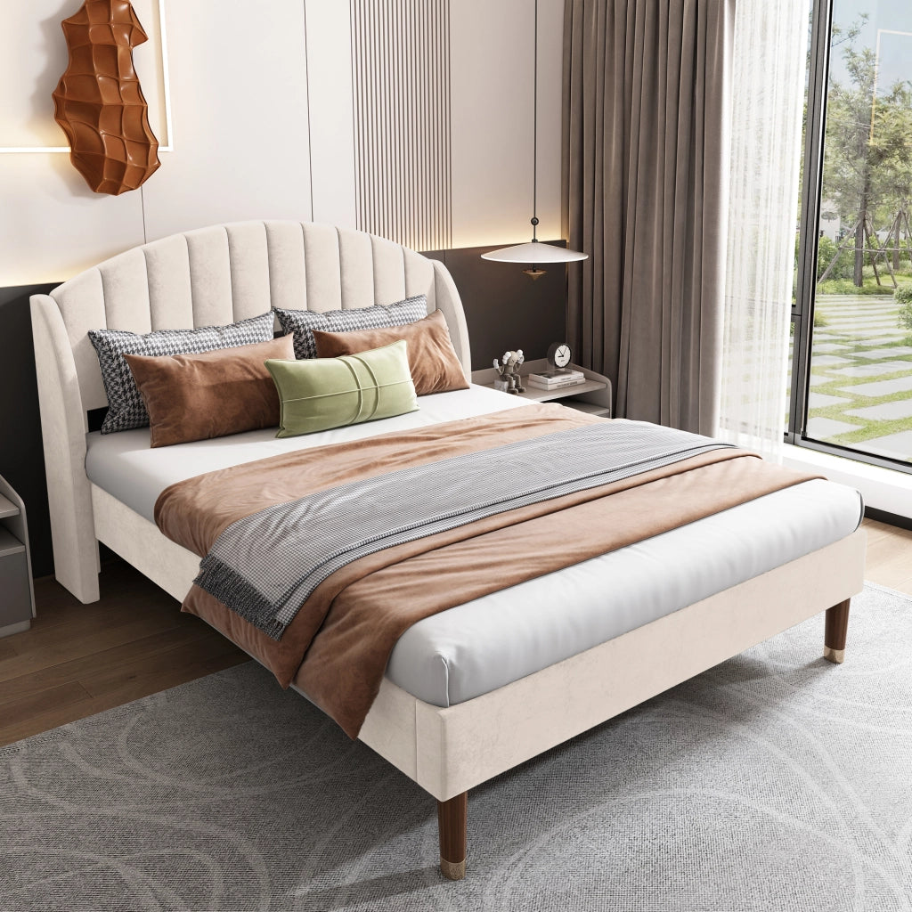 letto imbottito velluto beige 140 x 200 cm