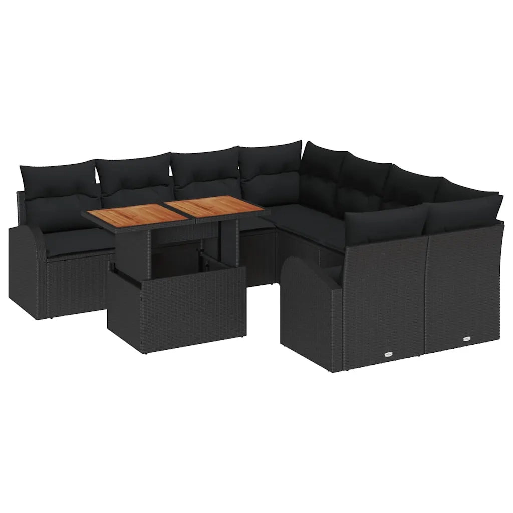 Set Divano da Giardino con archiviazione 9 pcs Nero Poly Rattan