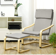 Set di 2 Poltrone Lounge con Poggiapiedi, Braccioli e Poggiatesta in Tessuto Lino, Struttura in Eucalipto, Grigio Chiaro 66,5x80x99 cm