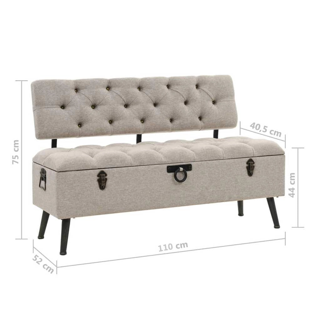 Bench With Storage Space And Backrest, 110cm, Cream Fabric