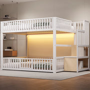 Letto a castello 140x200 cm con scala contenitore e LED, Bianco