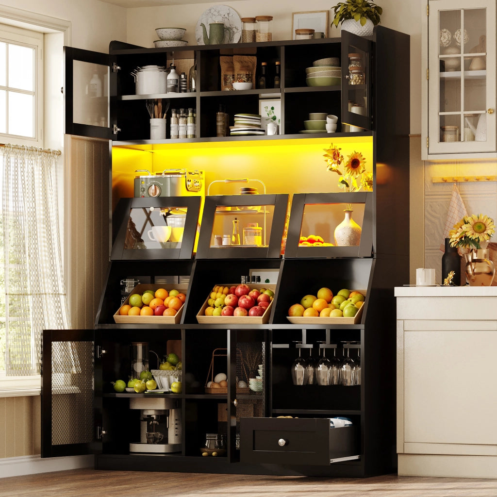 MOBILE DA CUCINA 120x40x181,7 cm Nero in MDF con USB e LED