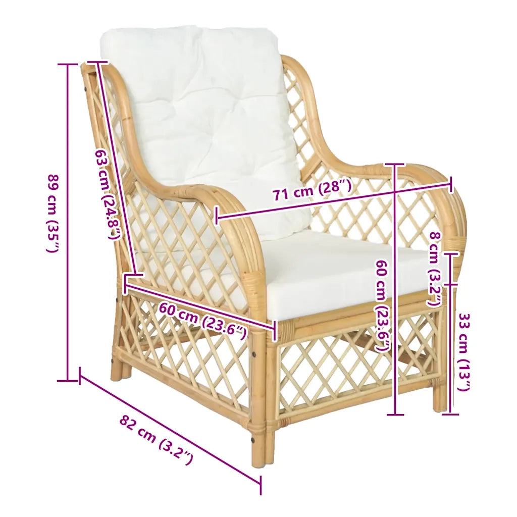 Poltrona con Cuscino in Rattan Naturale e Lino 325469