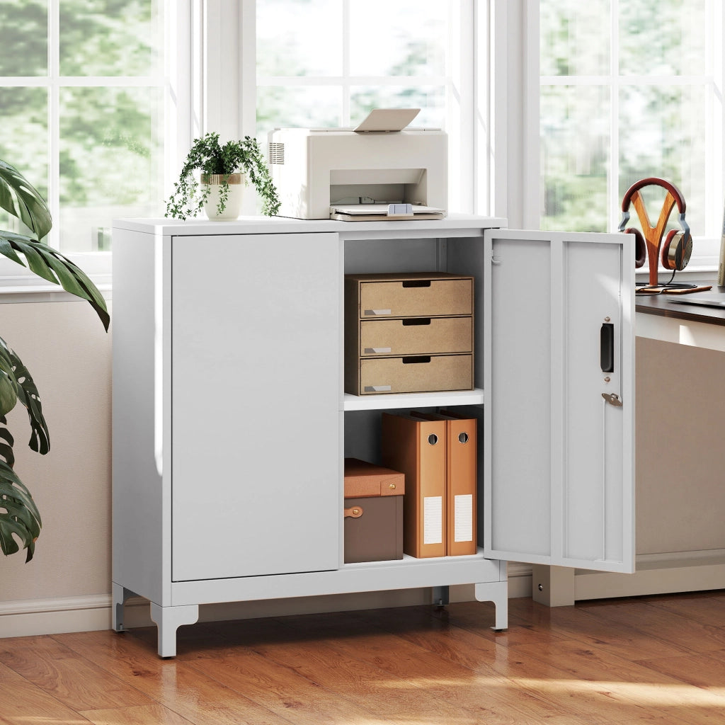 Scrivania con Ante e Ripiani ¨C Minimal ¨C Bianco 80x35x91