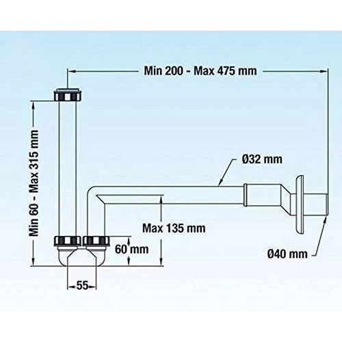 Lira Sifone Eccentrico Lavabo Bidet PP Salvaspazio diametro 11 cm