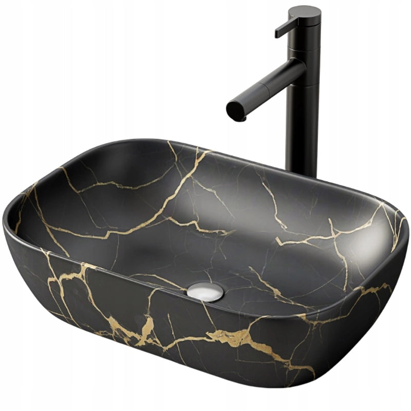 LAVABO DA APPOGGIO NERO OPACO MARMO CON VENE OVAL CERAMICA LOFT  46,5x33 CM
