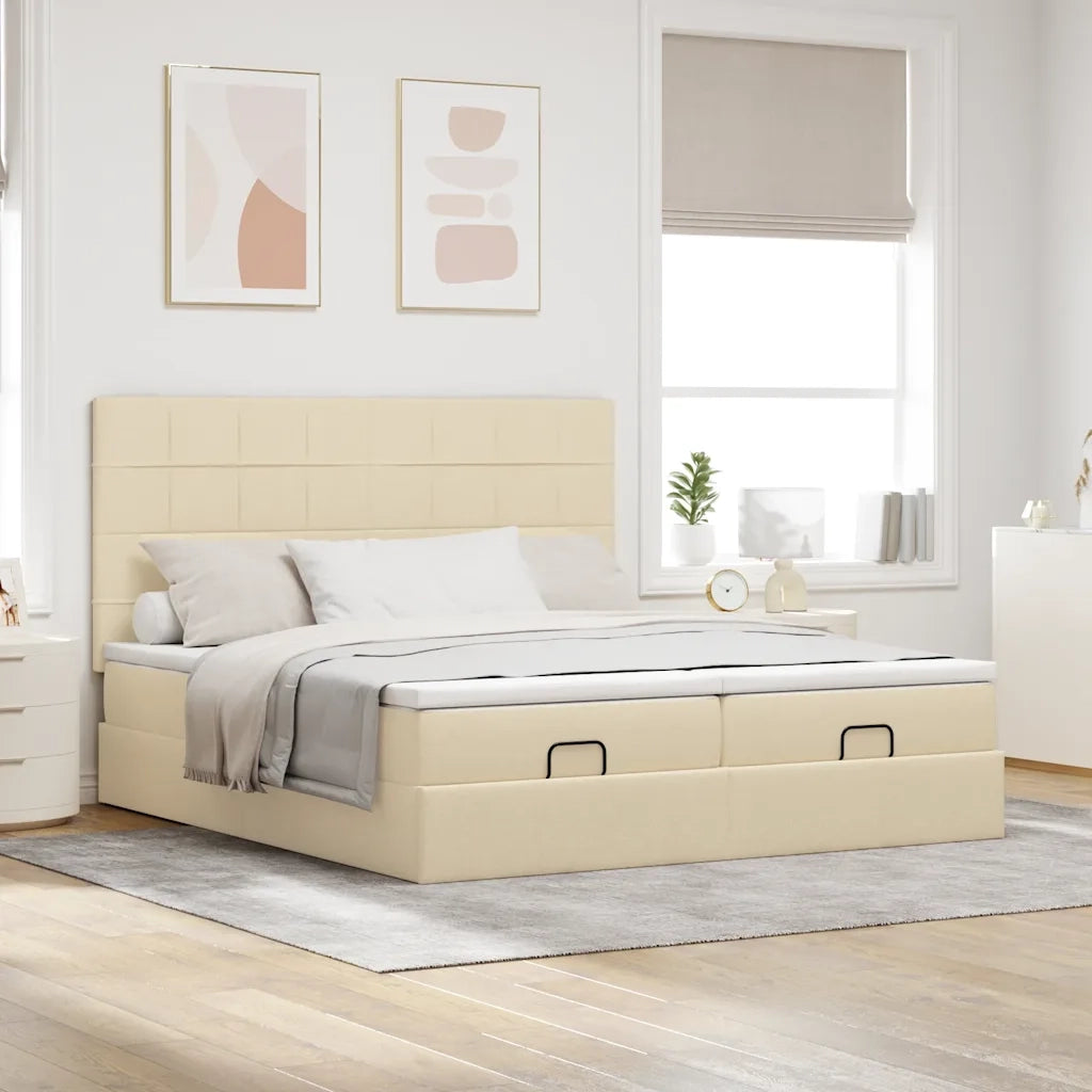 Struttura Letto Pouf con Materassi Crema 200x200 cm in Tessuto 3313704