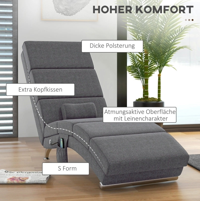 Poltrona Relax Elettrica con Funzione Massaggio, Schienale Alto, Telecomando, 5 Modalità, Cuscino, Grigio Scuro