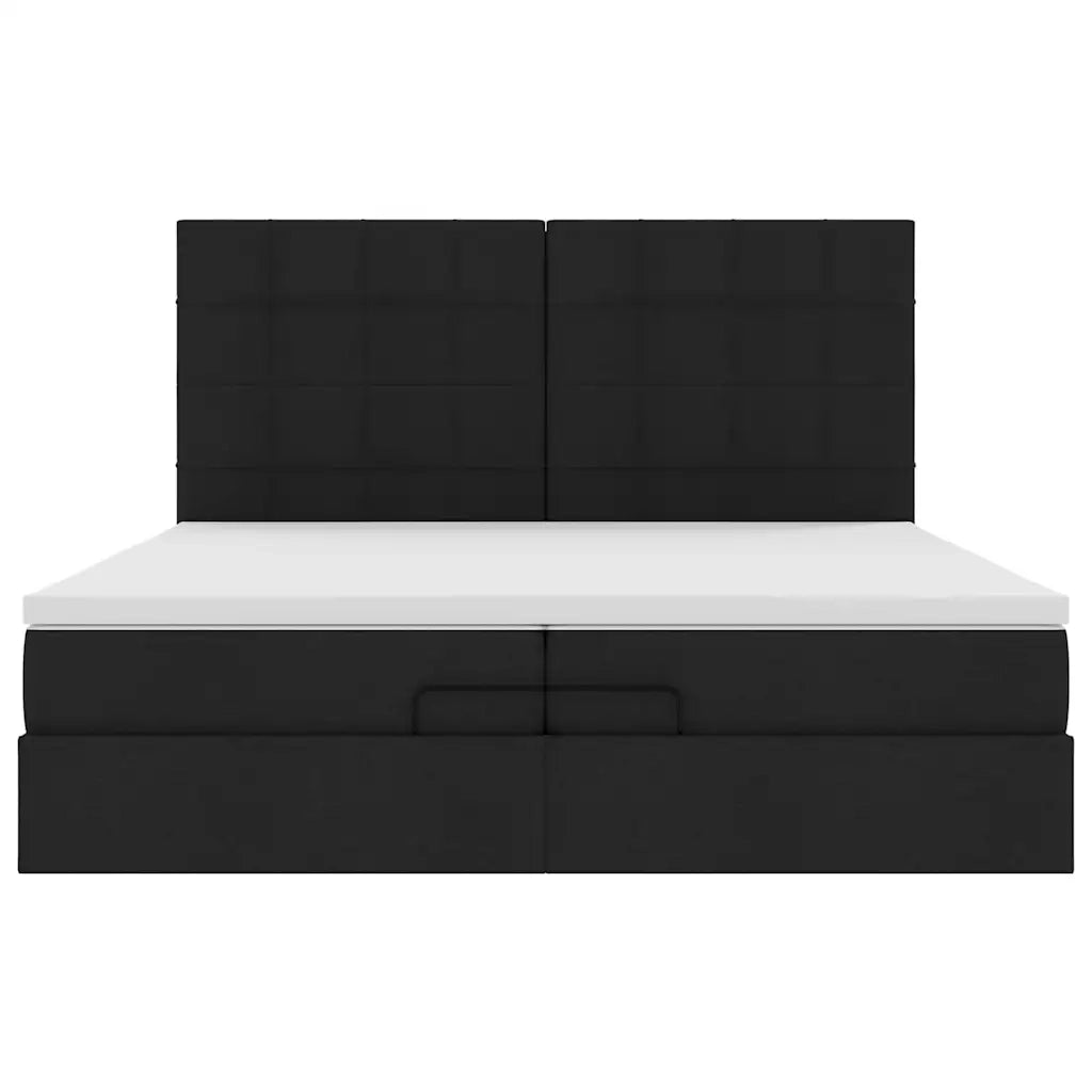 Struttura Letto Pouf con Materassi Nero 200x200 cm in Tessuto 3314033