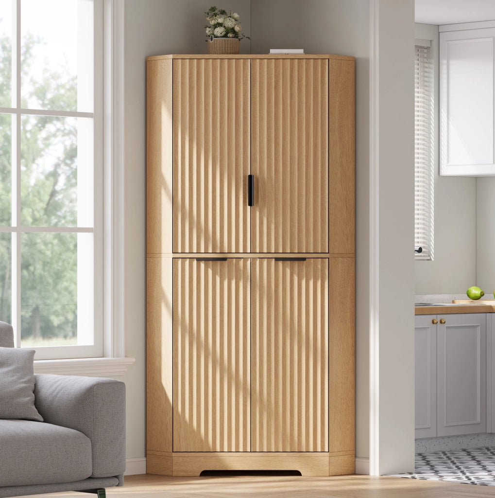 Mobile angolare con 4 ante e ripiani regolabili in MDF, 60 × 60 × 172 cm