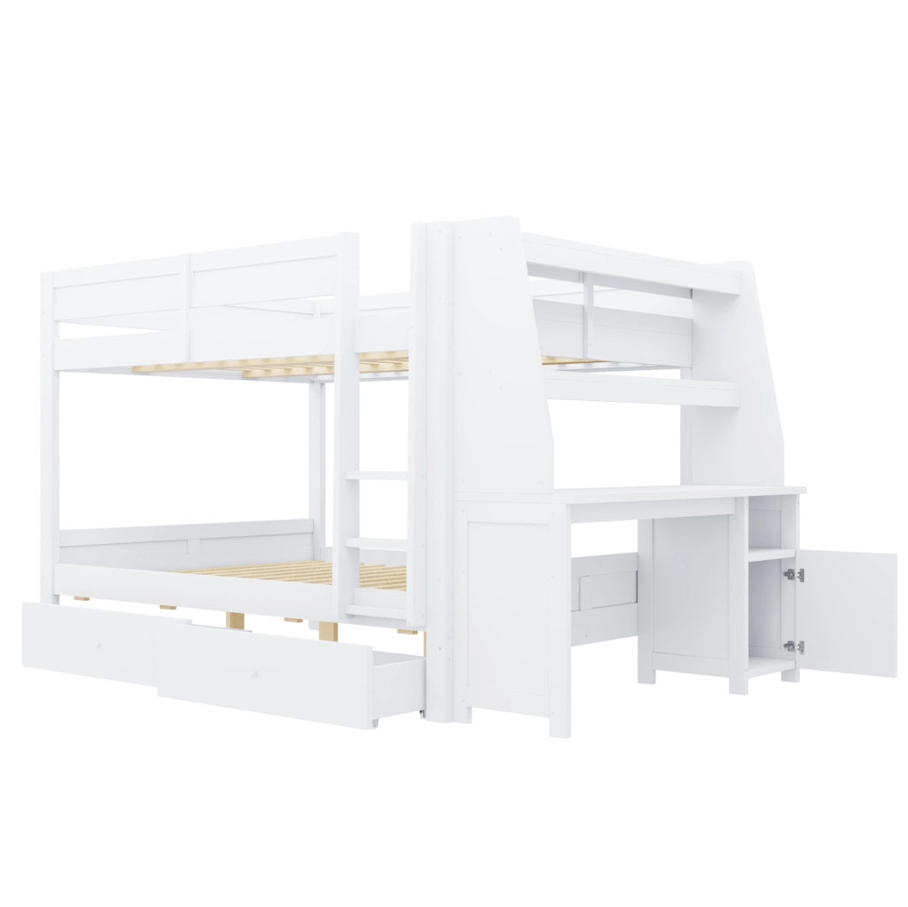 LETTO A CASTELLO 140x200 cm con Scrivania e Contenitore Bianco