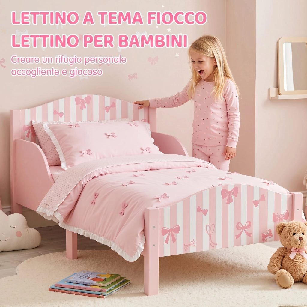 Letto Singolo per Bambini 146x76,5 cm con Sponde a Forma di Fiocco Rosa