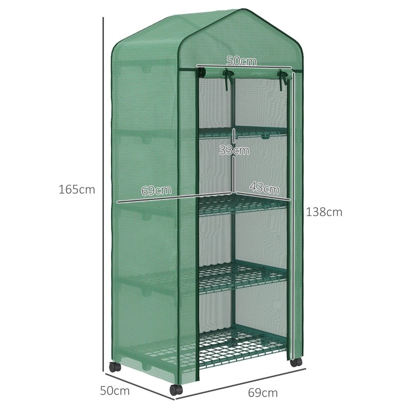 Mini serra da giardino verde con 4 ripiani, 69 x 50 x 165 cm