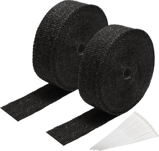 Doppio nastro di isolamento termico 10m - nastro di protezione termica per canne di scarico con 20 fermacavo metallici - per sistemi di scarico, nastro di isolamento termico 50 mm di larghezza