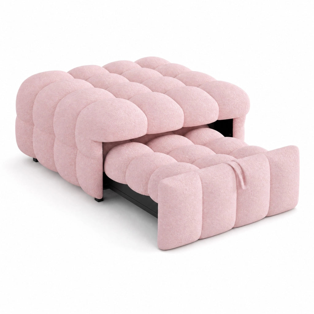 Pouf letto 2 in 1 183x76 cm rosa in tessuto Teddy, divano letto singolo