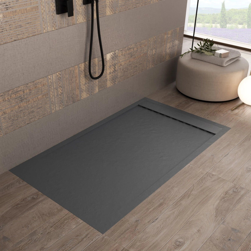 Piatto doccia in marmo resina grigio scuro pietra cemento prestige, misura 90x190