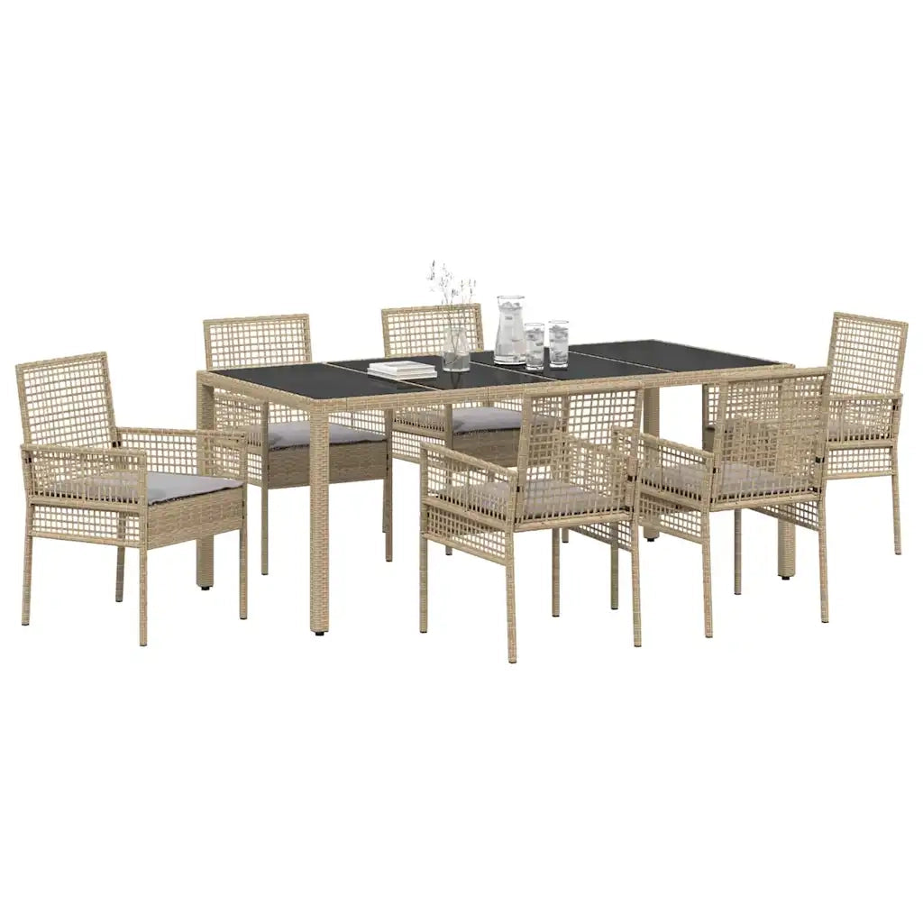 Set da Pranzo per Giardino 7 pcs Beige polyrattan 3334883