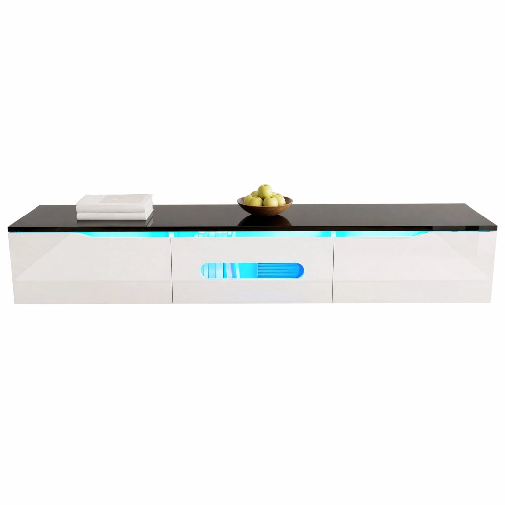 Mobile TV sospeso o da terra 180x35x30 cm con LED a 16 colori; nero e bianco