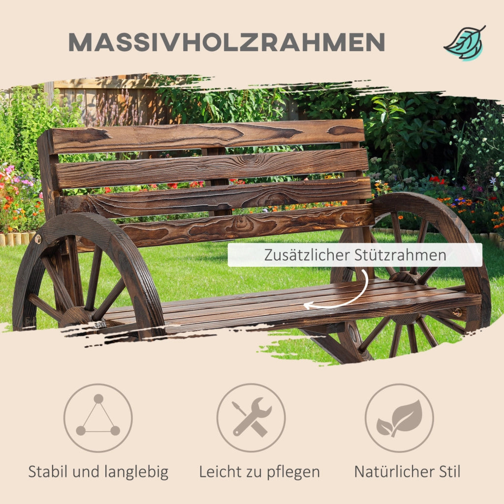 Panchina da Giardino 2 Posti in Legno di Abete Marrone con Braccioli a Ruota, Stile Rustico, 105,5x56x79 cm