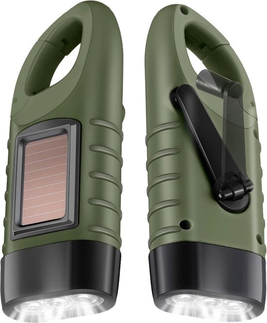 Lanterna a Manubrio Solare 2 in 1, LED, Caricabile con Dinamo, per Attività All'Aperto