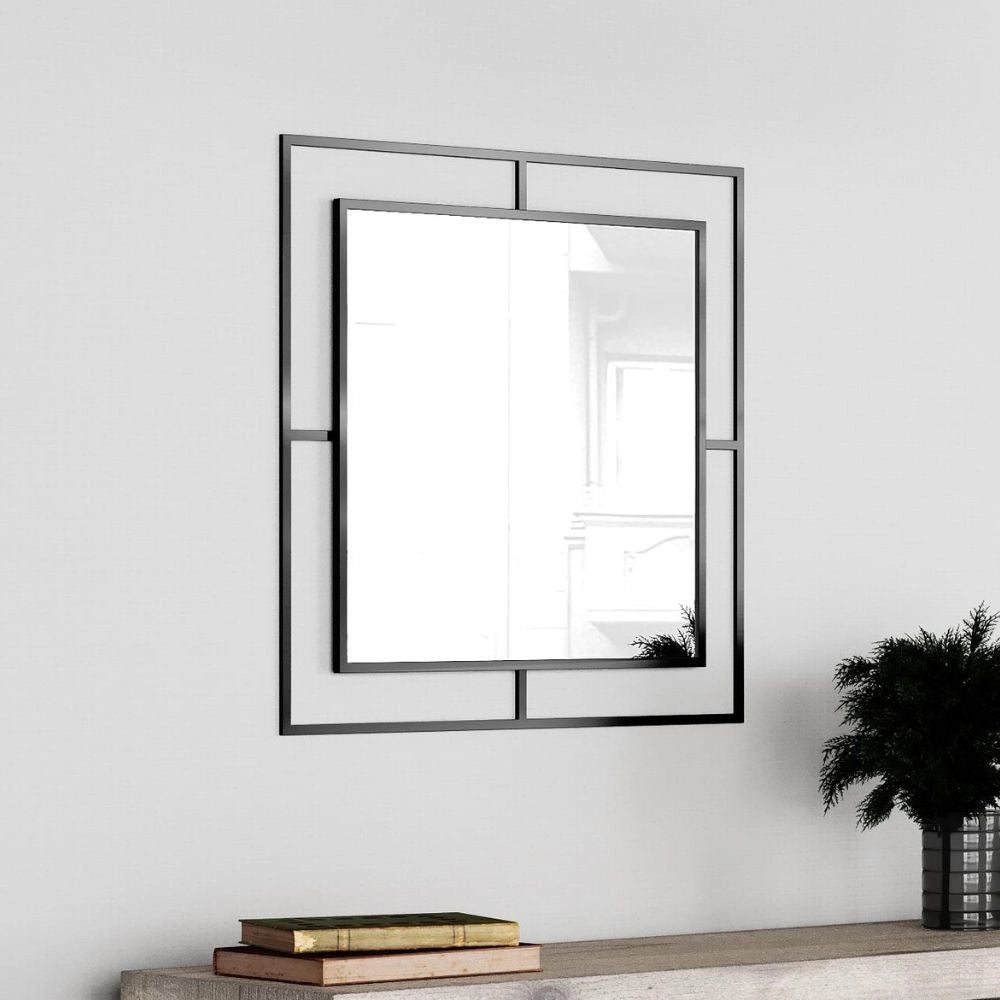 Specchio quadrato con doppia cornice Corner in metallo colore nero