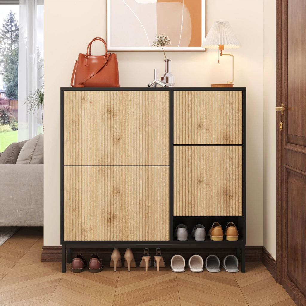 SCARPIERA con panca estraibile 100x25x100 cm MDF Nero e colore legno