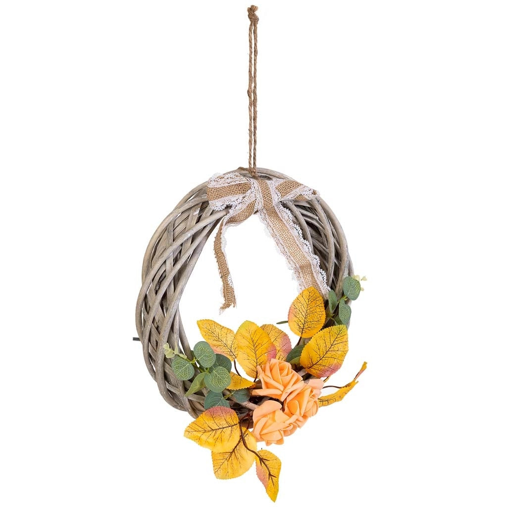 Corona in vimini con fiori pendenti multicolori, D30x6h cm