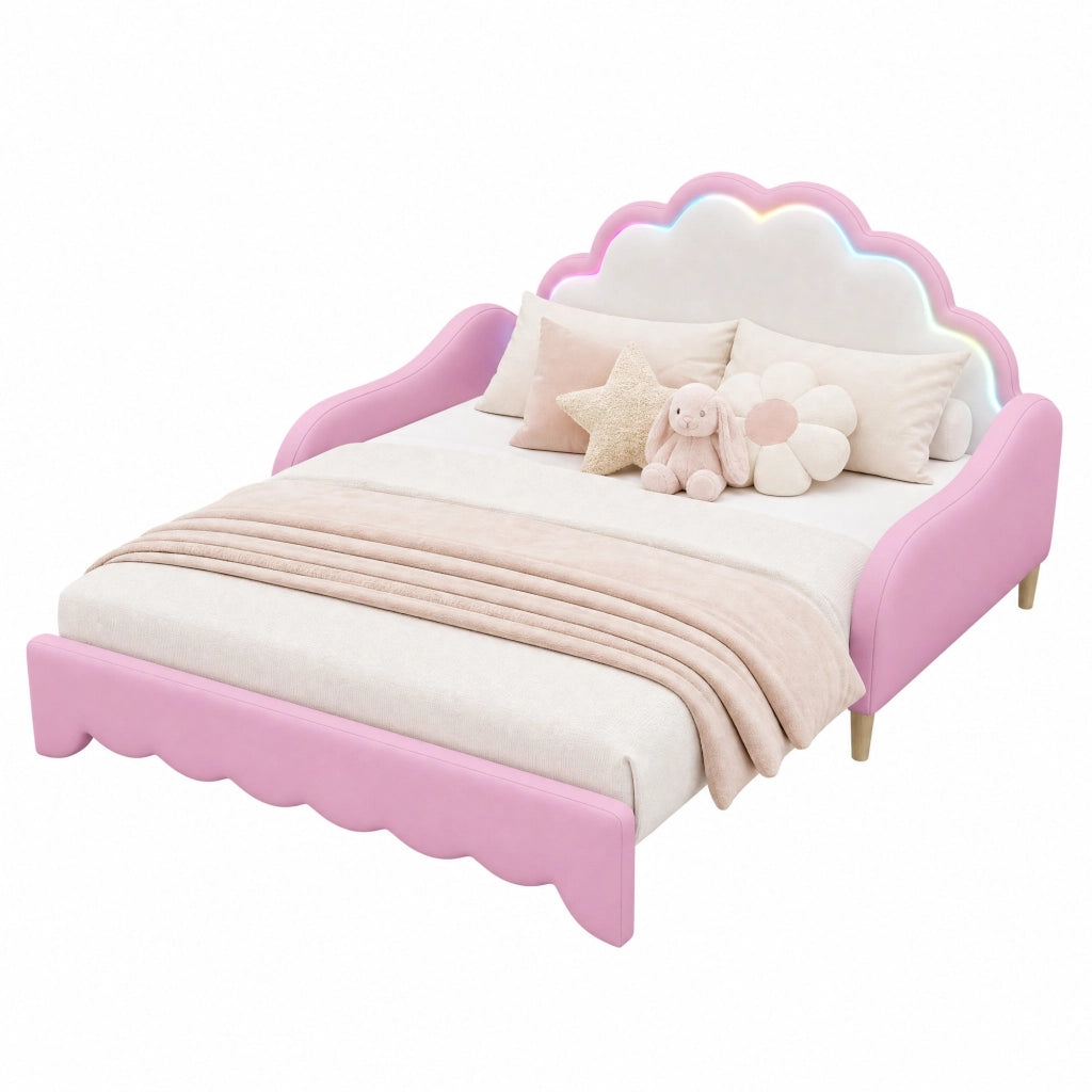 Letto matrimoniale trasformabile 140 × 200 cm in PU rosa con testiera LED e rete a doghe