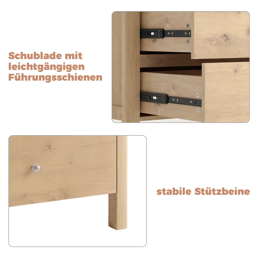 Cassettiera con 6 cassetti su guide metalliche in pannello truciolare rovere per soggiorno 120 × 40 × 80 cm