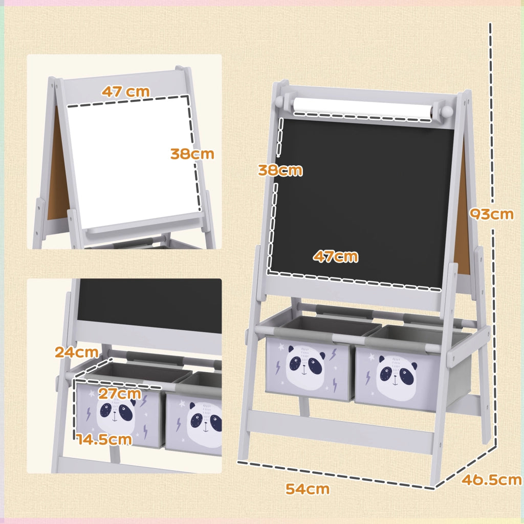 Lavagna Cavalletto 3 in 1 per Bambini ¨C Xylo ¨C Grigio con 2 Contenitori 54x46.5x93cm