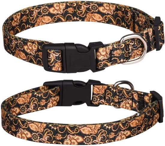 Collare per cani - Collare per cani adattabile - Soffice e confortevole - Oro - Fiori Fancy - Adatto per cani di piccola e media taglia