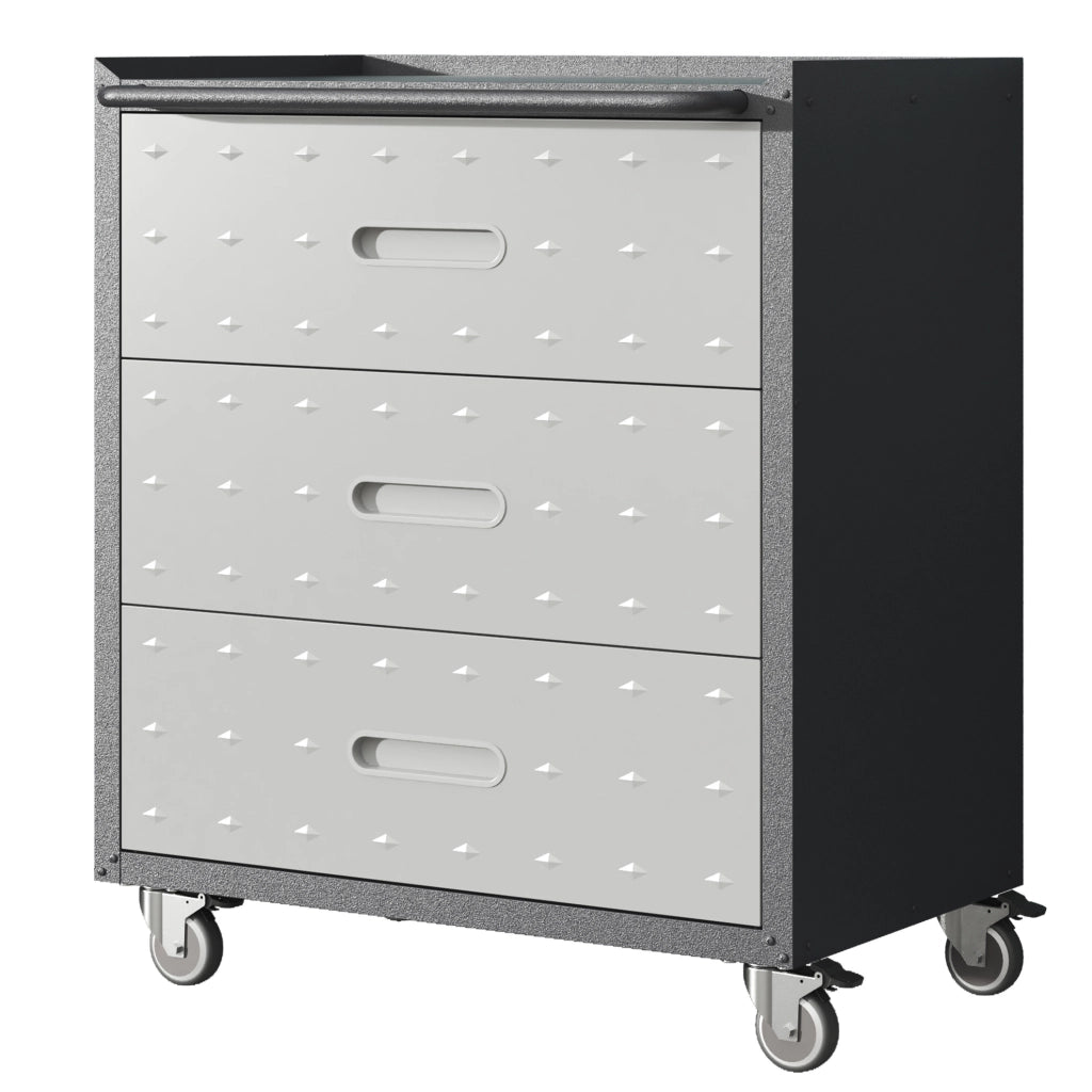 Armadio Portautensili in Acciaio con Ruote e 3 Cassetti, 75x42x88 cm, Nero/Grigio, per Garage, Ufficio e Casa