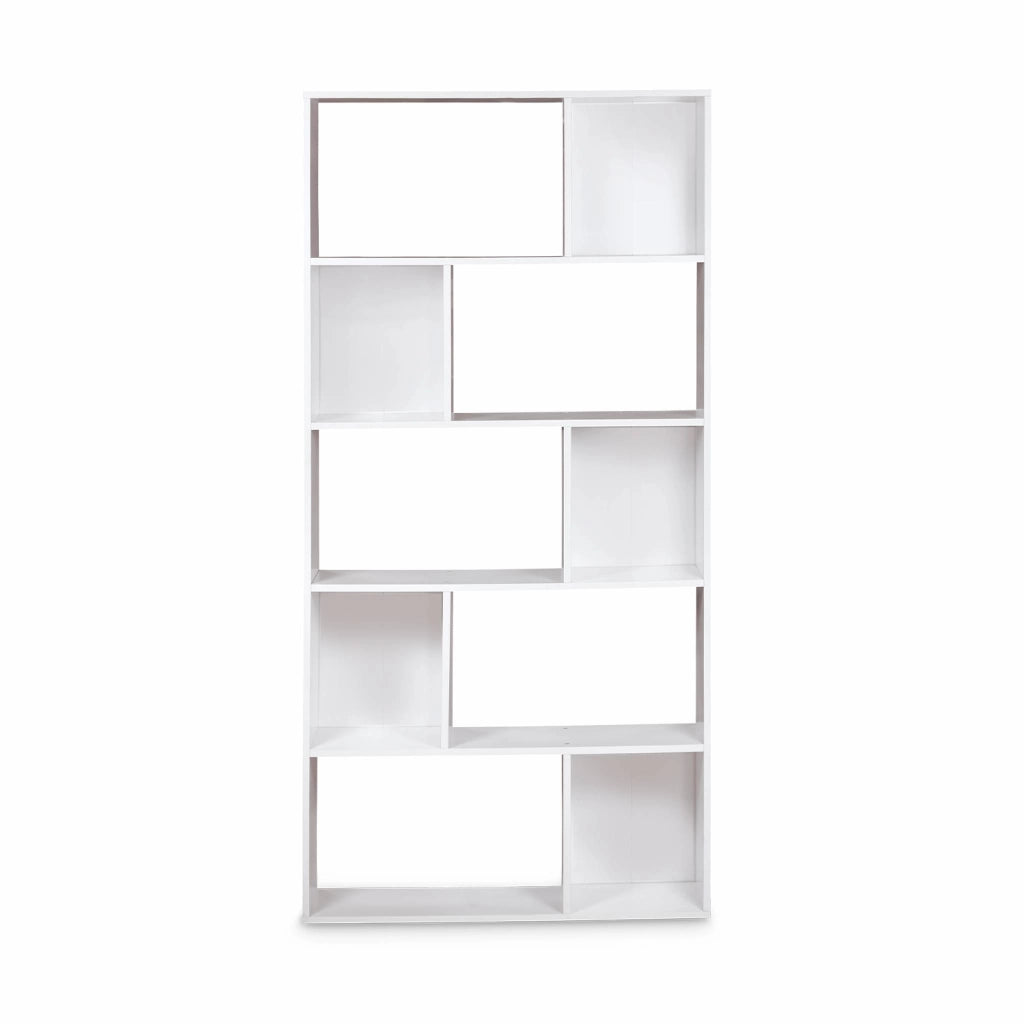 Libreria a 5 ripiani con 10 vani, bianco