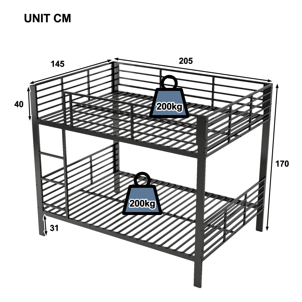 letto a castello metallo nero 100 x 200 cm
