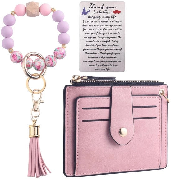 Portachiave con perle di silicone - Bracciale - Spilloni in pelle - 9 fessure perle di silicone - Per donne - Colore lila