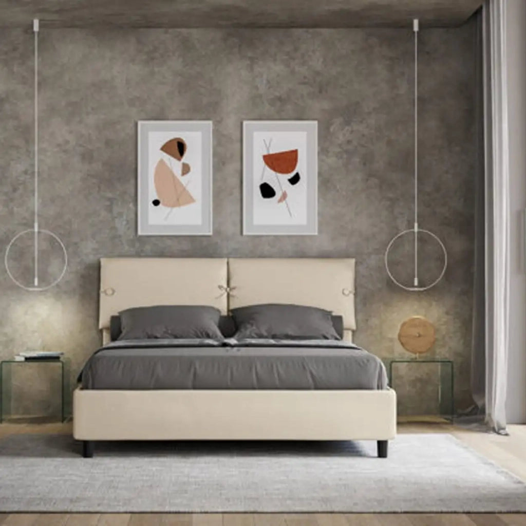 Letto matrimoniale contenitore imbottito 160x200 similpelle tortora Sleeper