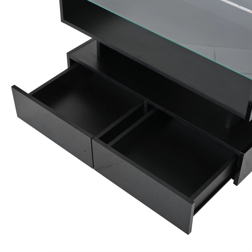Tavolino da salotto 80x80x45 cm sollevabile con LED e 2 cassetti nero