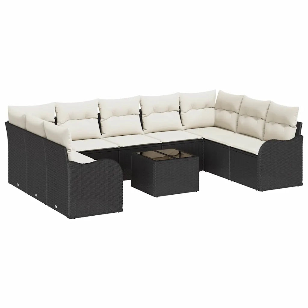 Set Divano da Giardino 10 pcs Nero e bianco Poly Rattan