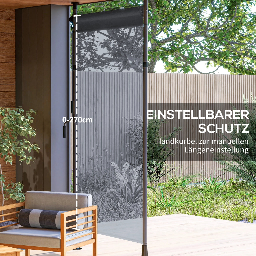 Tenda da sole verticale autoportante regolabile con manovella tela in poliestere grigio scuro 150 × 220-310 cm