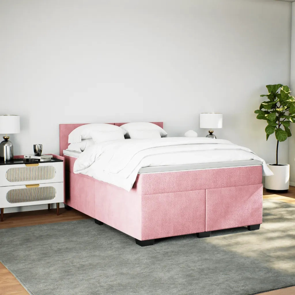 Giroletto a Molle con Materasso Rosa 140x190 cm in Velluto