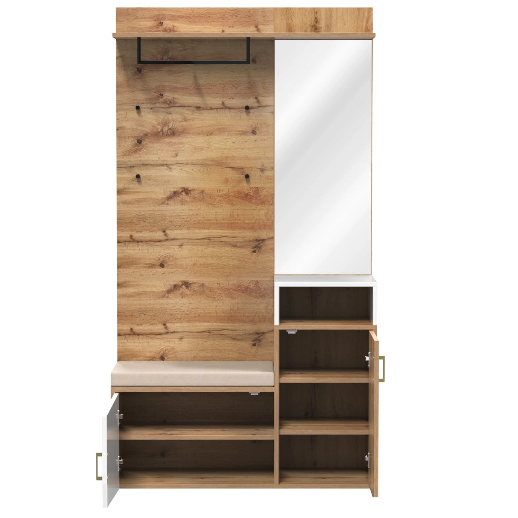 Set guardaroba ingresso bianco e legno con specchio e scarpiera