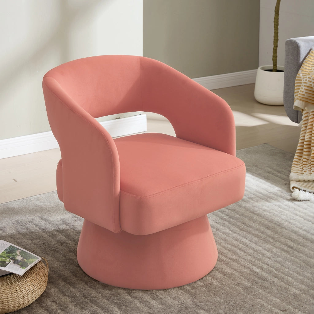 Poltrona girevole con seduta imbottita e schienale ergonomico in chenille e legno - rosa