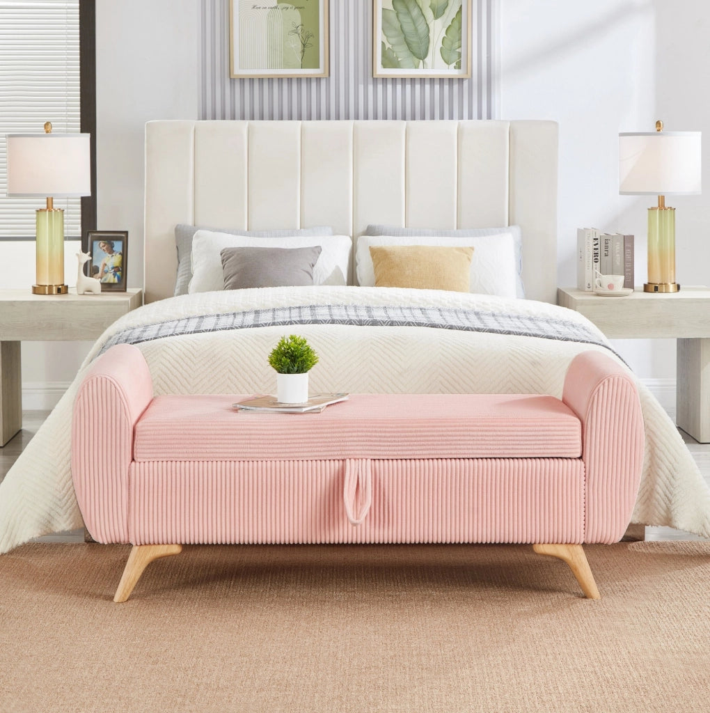 Panca contenitore pieghevole 145x51x57 cm in velluto a coste rosa