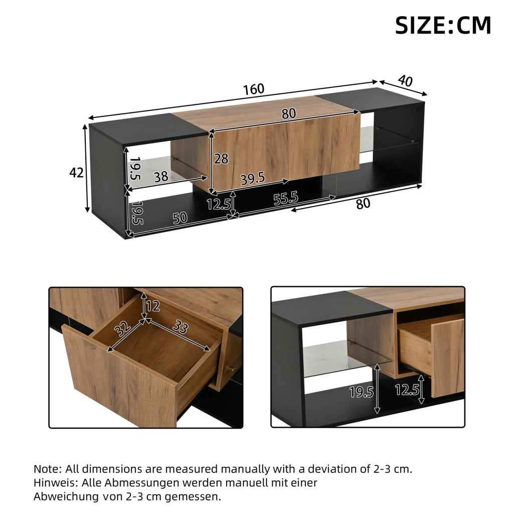 Mobile TV moderno nero con illuminazione LED e due cassetti