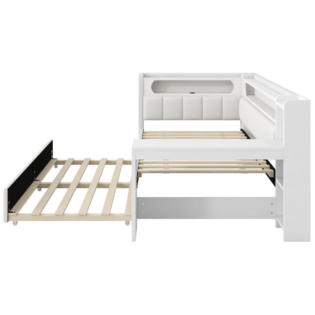 Letto singolo 90x200 con LED, USB, estraibile e scrivania