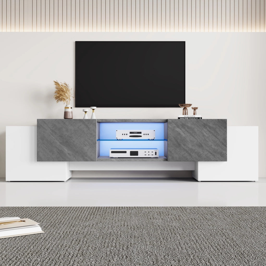 Mobile TV moderno bianco e grigio con LED e vetri temperati