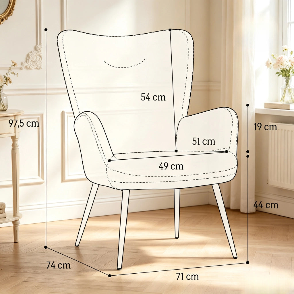 Poltrona con schienale alto e braccioli in tessuto spugna grigio con gambe effetto legno 97;5 × 71 × 74 cm