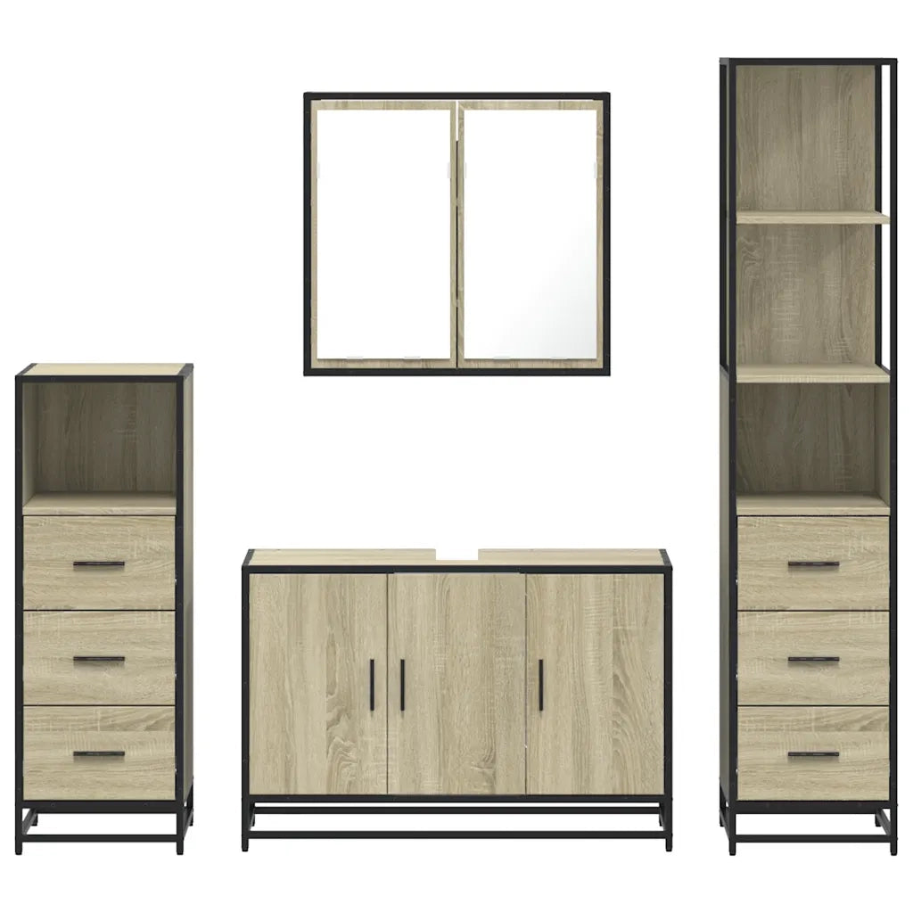 Set Mobili da Bagno 4 pz Rovere Sonoma in Legno Multistrato 3301251
