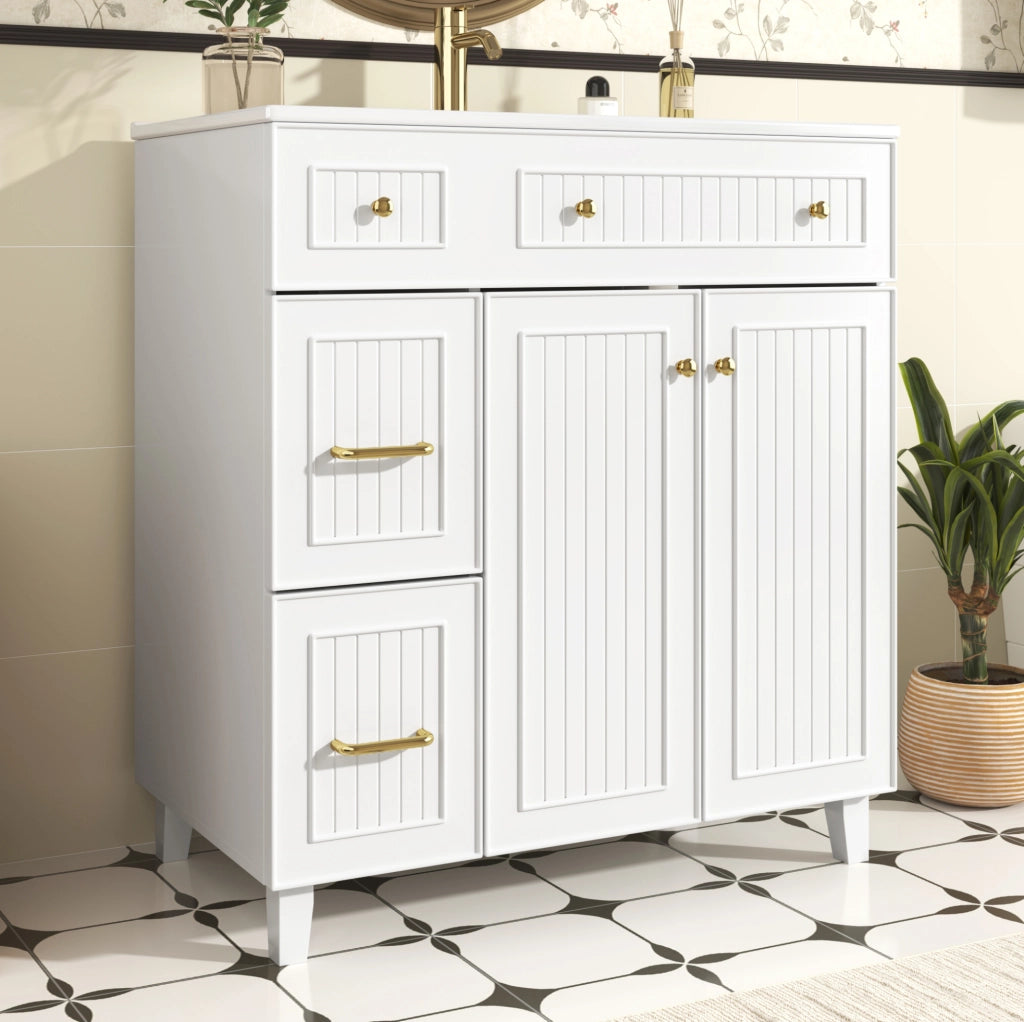 Mobile bagno freestanding con lavabo in ceramica, bianco
