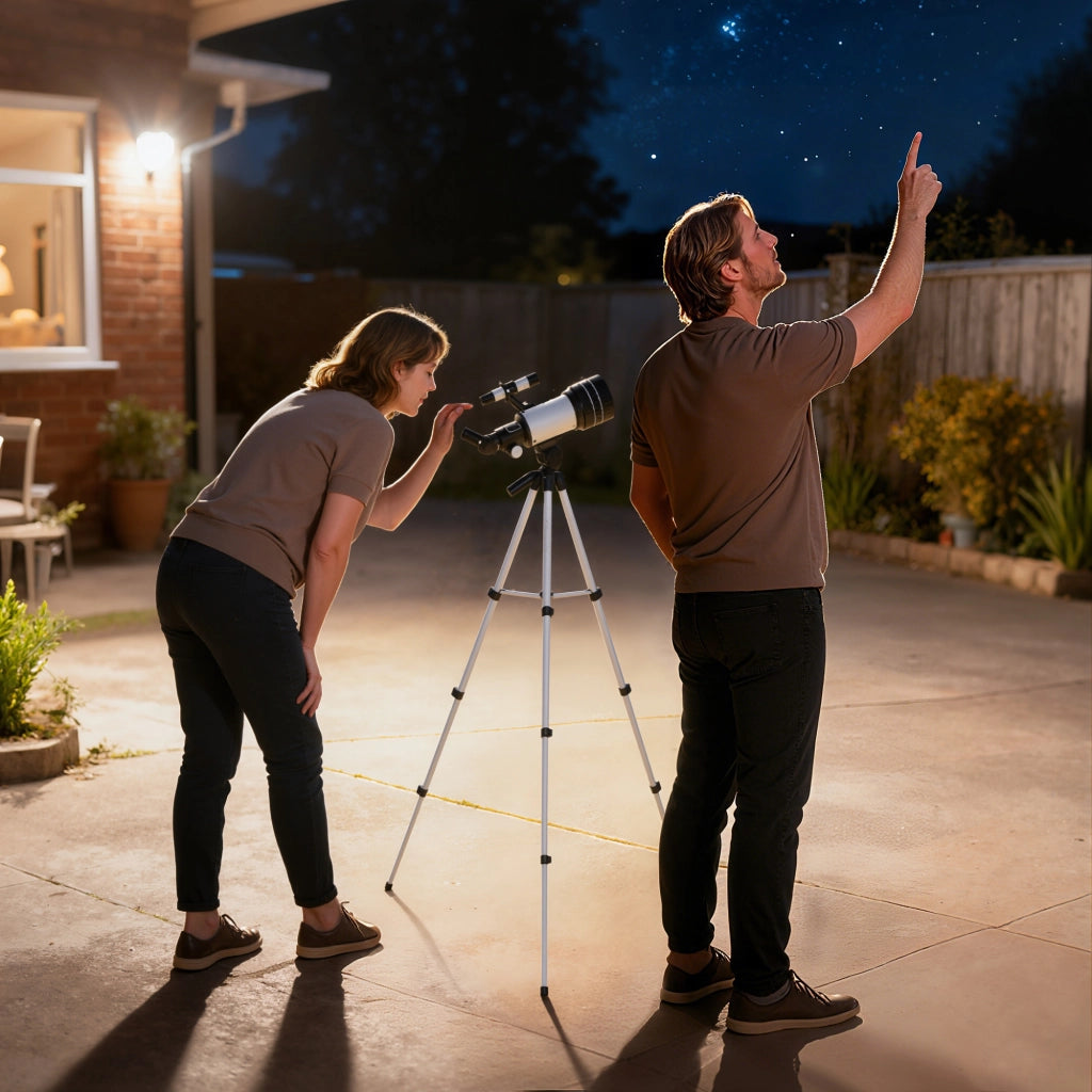 Telescopio astronomico con obiettivo da 70 mm, 5 x 24, treppiede regolabile, argento, per principianti